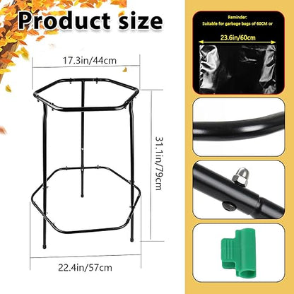 Garden Trash Bag Holder Stand, Metal Leaf Bag Holder, Frame Holds 30-55 Gallon Multi Use Bags, Outdoor Trash Bag Holder for Yard and Lawn Cleanup, Gardening, Camping, Parties