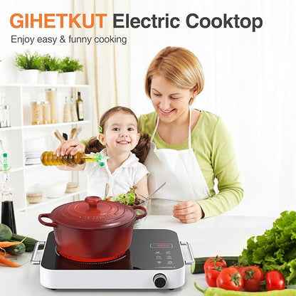 Single Burner Electric Cooktop,1800W 110V Electric Stove Top with Knob Control, Portable Cooktop with 2 Handle,single burner electric stove with Double Ring Heating, 4 hours Timer