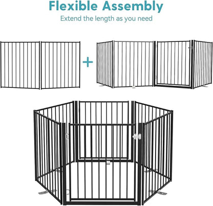 No Pawblems Free Standing Dog Gate, 36'' Tall Foldable Dog Fence for Indoor & Outdoor, Up to 52 Inch Extra Wide Puppy Gate for Stairs, Hallways, Doorways, Deck, Yard (Black, 2 Panels)