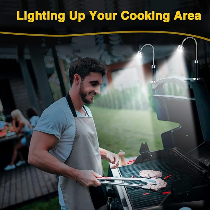 Jasee Barbecue Grill Light, BBQ Accessories for Outdoor with Magnetic Base, Mens Stocking Stuffers Grilling Gifts, 360 Degree Flexible Neck, Water Heat Resistant, Batteries Included - 2 Pack