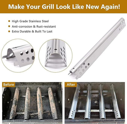 Criditpid Grill Replacement Parts for Charbroil Advantage 4 Burner 463344116, Cast Iron Grill Grates, Stainless Steel Burner Tubes, Heat Plates Shields, Adjustable Carryover Tubes & Igniters Kit.