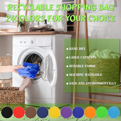 Eccliy 24 Pieces Reusable Grocery Bags Polyester Shopping Bags for Groceries Multi Colors Reusable Foldable Shopping Tote(Solid Style)