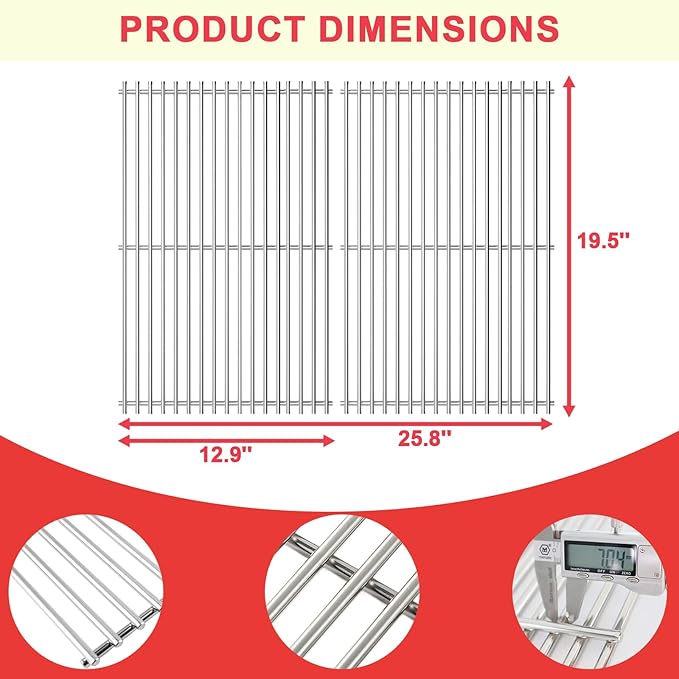 Genesis 300 310 330 Grill Grates for Weber Genesis 3 Burner E330 E310 S310 E320 S330 S320 EP330 EP310 Grill Replacement Parts, 19.5 inch SUS 304 Stainless Steel Grates for Weber 7528 7524 (2007-2016)