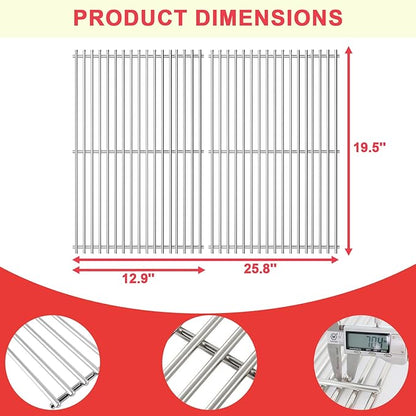 Genesis 300 310 330 Grill Grates for Weber Genesis 3 Burner E330 E310 S310 E320 S330 S320 EP330 EP310 Grill Replacement Parts, 19.5 inch SUS 304 Stainless Steel Grates for Weber 7528 7524 (2007-2016)