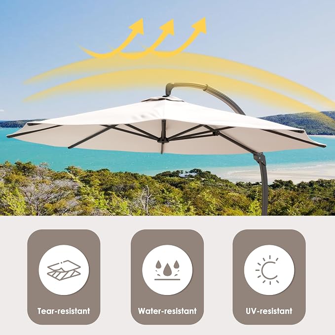 11FT Solar Powered LED Light Cantilever Patio Umbrella - Image 9