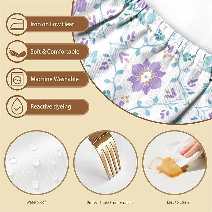 Rectangle Table Cloth Cover Waterproof Elastic Fitted Polyester Fitted Tablecloths for 8 Foot Tables for Indoor,Picnic, Camping, Outdoor （96" x 30"，Geometric Flowers）