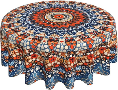 Bohemian Round Tablecloth Colorful Boho Bohemian Tablecloth 60 Inch Waterproof Rustic Table Cloth Fabric Farmhouse Stripe Decorative for Picnic Party Holiday Home Indoor Outdoor