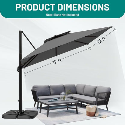 12×12 FT Double-Top Cantilever Patio Umbrella, Outdoor Umbrellas - Image 7