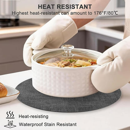 Round Faux Leather Placemats and Coasters, Set of 4, Reversible Heat Resistant Non-Slip Table Mats, Waterproof Wipeable Place Mats for Dining Table, Washable for Indoor & Outdoor (4, Dark Grey)