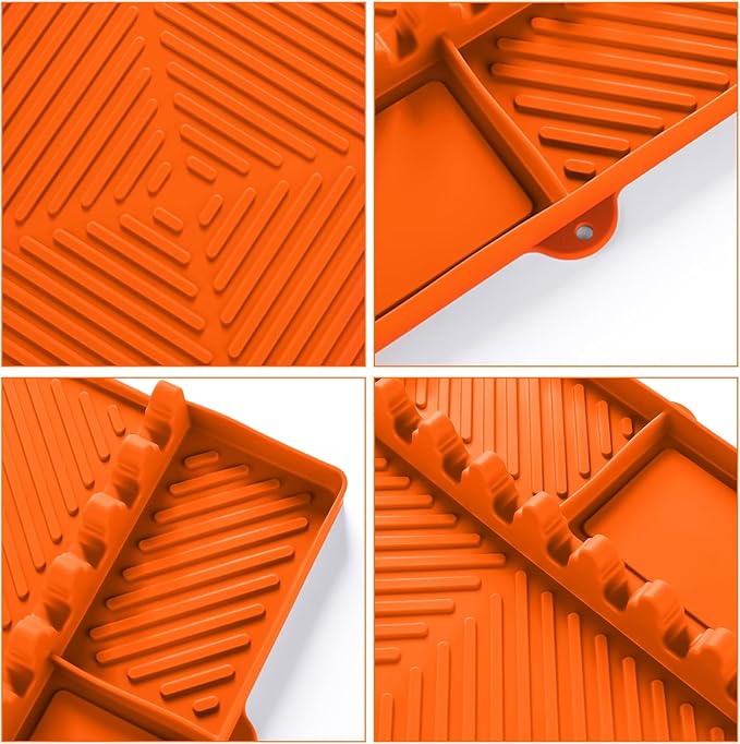 Silicone Griddle Tools Mat for Blackstone Weber Traeger Pit Boss - Side Shelf Spatula Mat with Drip Pad - Flat Top Grill Smoker Accessories for BBQ, Kitchen, Cooking, Countertop(Orange)