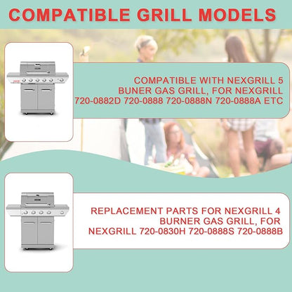 Porcelain Steel Heat Plate & Cast Iron Cooking Grate for Nexgrill 4/5 Buner 720-0882D 720-0888 720-0888N 720-0888A, Grill Flame Tamer Replacement Parts for Nexgrill 4 Burner Home Depot 720-0830H