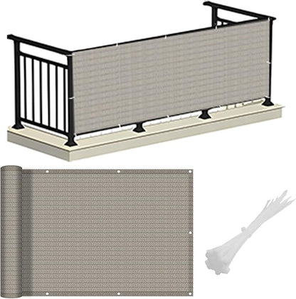 LOVE STORY Balcony Privacy Screen, 3'x10' Deck Shield Screen Fence Cover,UV Protection and Weather-Resistant, 3 FT Height for Deck, Patio, Backyard, Outdoor Pool, Porch, Railing, Beige-Grey