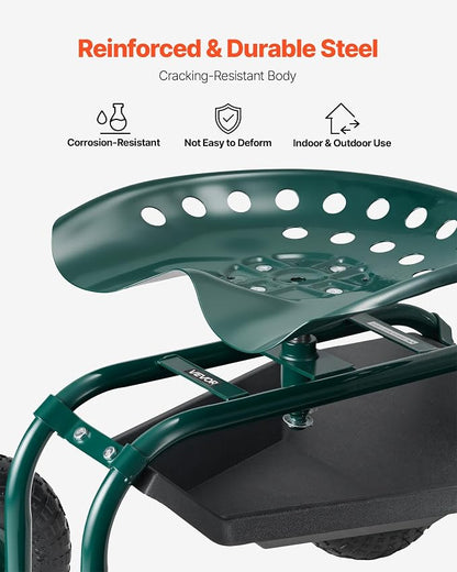 VEVOR Rolling Garden Cart with Swivel Seat, Heavy Duty Garden Seat with Storage - Image 5