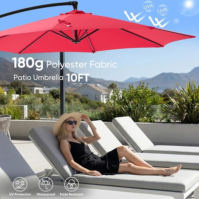 NEWBULIG 10FT Patio Umbrella, Cantilever Umbrella, UV Protection | Outdoor - Image 3