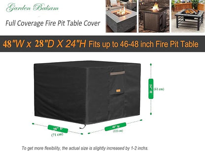 Fire Pit Cover 600D Heavy Duty Waterproof Fabric With PVC Coating Rectangular 48" Wx 28" D x 24" H Black Fits for 46-48 Inch Fire Pit Table Fade Resistant Outdoor Firepit Cover