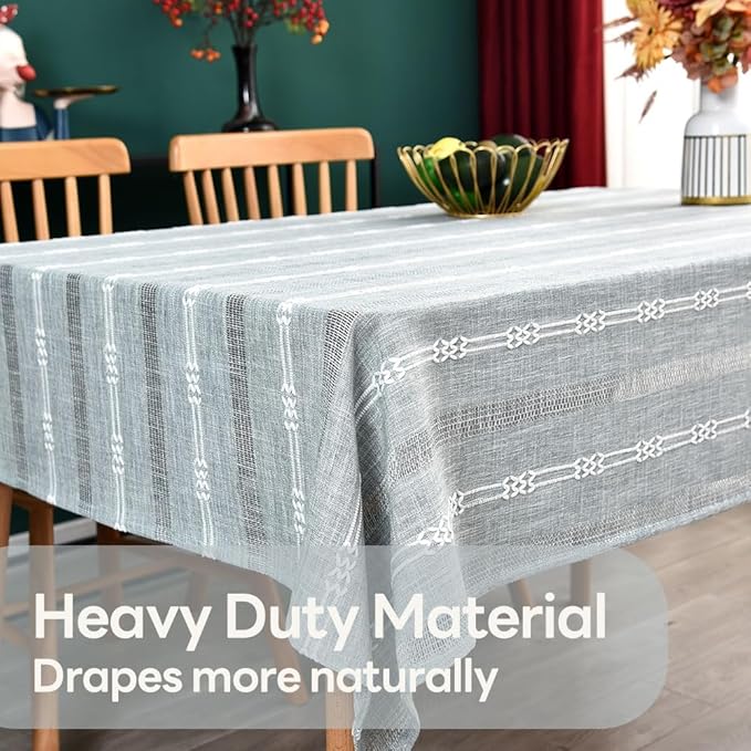Heavy Duty Cotton Table Cloth for Rectangle Table Gray Rectangular Farmhouse Vintage Tablecloth Washable Rustic Table Cover (Gray, Rectangle, 52''x 86'', 6-8 Seats)