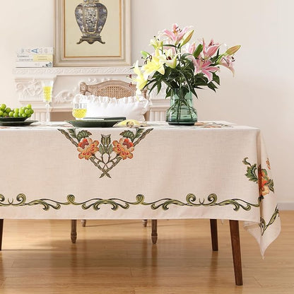 patdrea Designer Linen Square Tablecloth,Vintage French Floral Tablecloths,Wrinkle Free Table Cloth,Decorative Table Cover Cloth for Kitchen,Dining,Tea Party,Home,Christmas,67"*67"