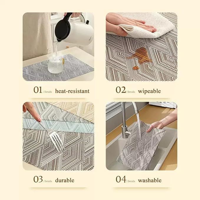 Elegant Placemats Set of 8, Plastic Heat-Resistant Non-Slip Vinyl Place Mats Washable Easy to Clean 18"x12" Placemats for Indoor Outdoor Table Decor (Grey)