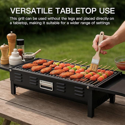 comzenz 35’’ Portable Charcoal Grill Folding BBQ Grill for Outdoor Grilling Cooking Camping Hiking Picnics Tailgating Backpacking Party, With Storage Bag & Non-Stick Frying Pan, Matte Black