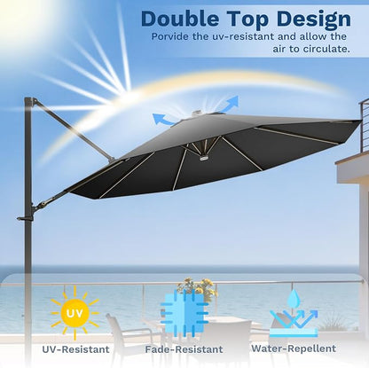 Devoko 10ft Solar LED Patio Umbrella, Round Cantilever Outdoor Umbrella - Image 8