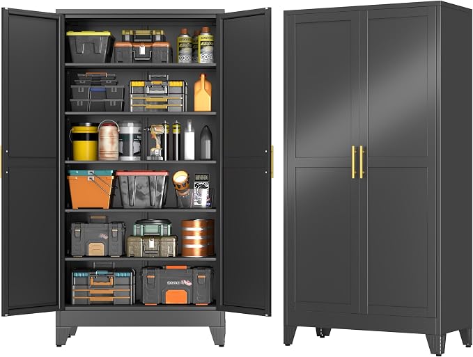 GAIOUS 79'' Tall Metal Garage Storage Cabinet, Home Office Cabinet Black | Home by GAIOUS