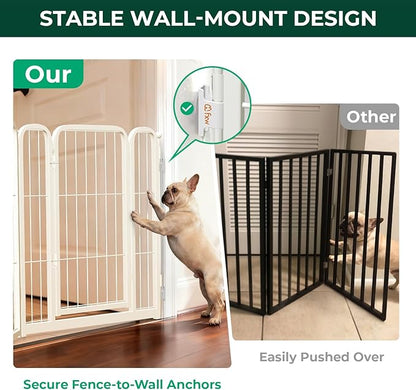 FXW Dog Gate Extra Wide Designed for Indoor Use, Adjustable Width Up to 69-inch Wide (24" H 3 Wire Panels for Puppies and Small Dogs), White