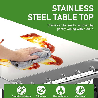 34x21IN Outdoor Grill Table, Grill Stand Cart for Ninja Woodfire & Blackstone Griddle, Pizza Oven Table for Outside, Extra-Wide Stainless Steel Cart with Wheels for Kitchen Table Barbecue Tool Set
