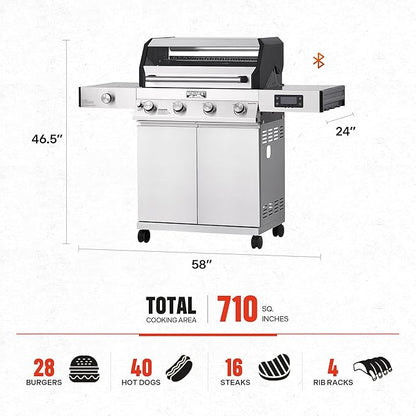 Monument Grills Denali 405 4-Burner Liquid Propane Gas Smart BBQ Grill Stainless Steel with BBQ Cover(2 items)