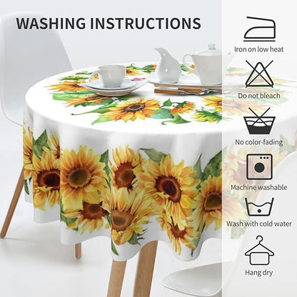 Sunflower's Round Tablecloth Sunflower Tablecloth 60 Inch Waterproof Rustic Table Cloth Fabric Farmhouse Stripe Decorative for Picnic Party Holiday Home Indoor Outdoor