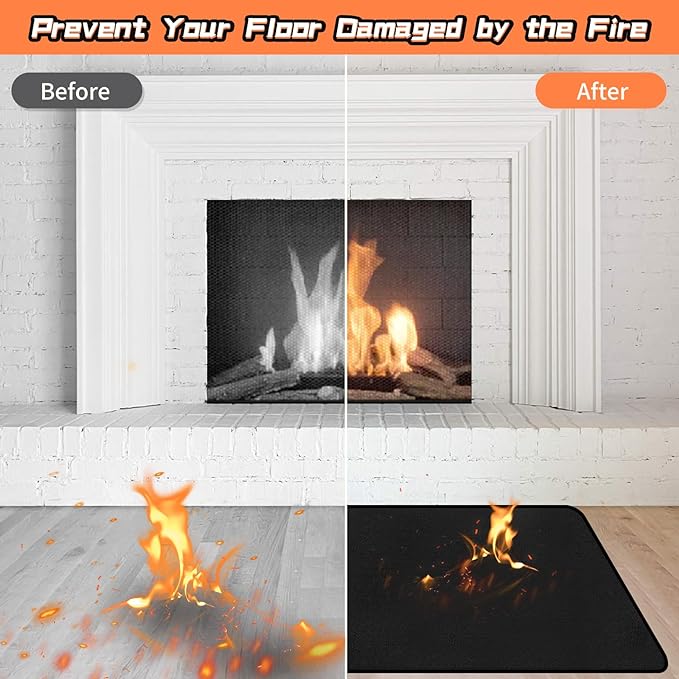 Hearth Rugs Fireproof, Fireplace Rug, Fireplace Mat, Fireplace Rugs Fire Resistant, 42" x24”, Heated Floor Mat for Outdoor BBQ Grills, Fire Pits, Smokers, Woodstoves