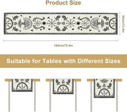 Viking Tree of Life Table Runner, Raven Helmet of Awe Seasonal Table Runner for Kitchen Dining Home Party 13x108in