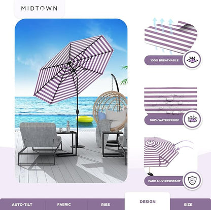 Midtown Umbrellas 10-Year-No-Fade - 8 Ft - UV Proof Purple/White Stripes Fabric - Image 5