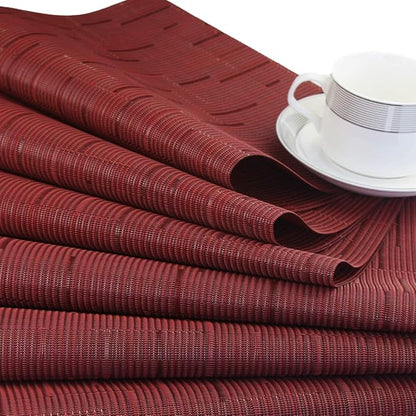 Plastic Placemats,Non Slip Washable Placemats for Dining Table Wipe Clean Table Mats Set of 6(Burgundy Red)