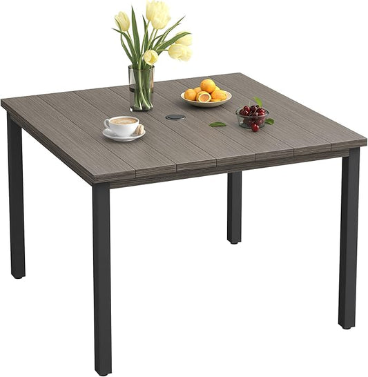 VICLLAX Outdoor Patio Dining Table for 4, Metal Square Patio Table with Umbrella Hole for Backyard Porch, Grey 40.2"