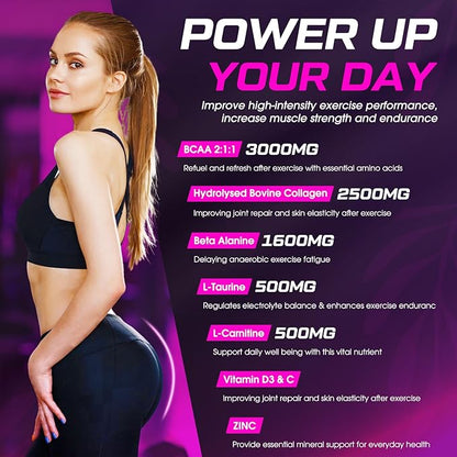 Creatine Monohydrate Gummies 6000MG Pre-Workout for Women, Creatine Gummies with Collagen, BCAA 2:1:1, Zinc & Taurine for Muscle Support, Enhance Strength & Booty, Gluten-Free, 120 Counts