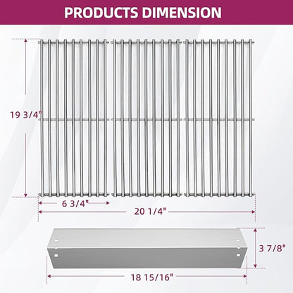 95051 Stainless Steel Heat Plate and 19.75" Cooking Grill Grate Replacement Parts for Chargriller Charcoal 3001, 3008, 3030, 4000, 5050, 5252, 5650,9020 Gas Grill