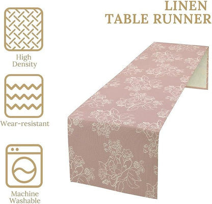Pink Farmhouse Flower Table Runner,Vintage Boho Floral Table Runner for Kitchen Dining Table Holiday Home Party Decor 13x60in