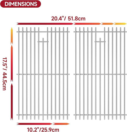 17.5" D x 20.5" W Grill Grates Replacement for Spirit S - 220 (2013-2017),Silver Stainless Steel Grill Grate for Weber Spirit II 200 Series，2Pack Grill Grates for Weber 46010074