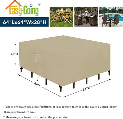 Easy-Going Square Patio Furniture Cover Waterproof Outdoor Dining Table and Chair Cover Anti-UV Outside Sectional Sofa Set Covers (64"L x 64"W x 28"H, Camel)