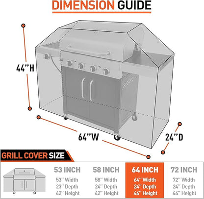 Arcedo Grill Cover 64 Inch, Waterproof Heavy Duty Gas BBQ Grill Cover with Handles, Solid and Fade Resistant Compatible with Weber Charbroil Nexgrill Napoleon