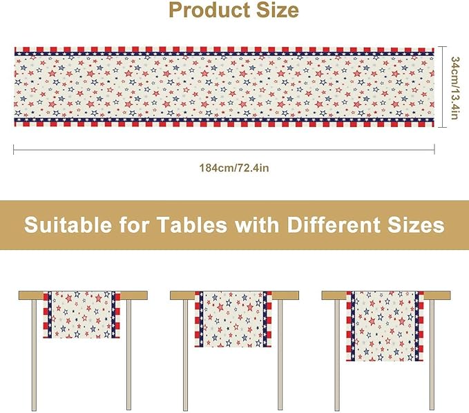 4th of July Table Runner, America Memorial Day Independence Day Stripe Stars Patriotic Table Runner for Home Kitchen Dining Indoor Holiday Farmhouse 13x120in
