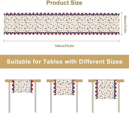 4th of July Table Runner, America Memorial Day Independence Day Stripe Stars Patriotic Table Runner for Home Kitchen Dining Indoor Holiday Farmhouse 13x70in