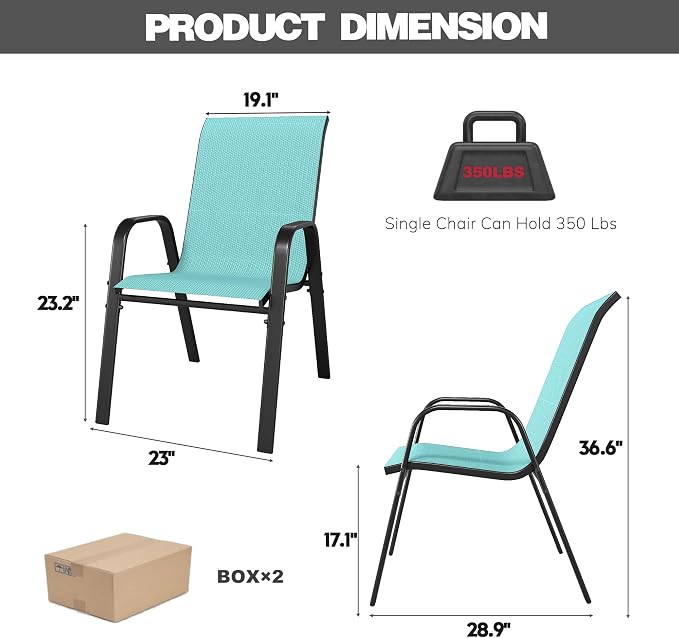 Light Blue Patio Chairs Set of 4, Stackable Outdoor Dining Chairs - Image 2