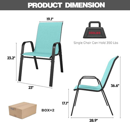 Stackable Patio Chairs Set of 8, Light Blue | Outdoor Dining Chairs - Image 2
