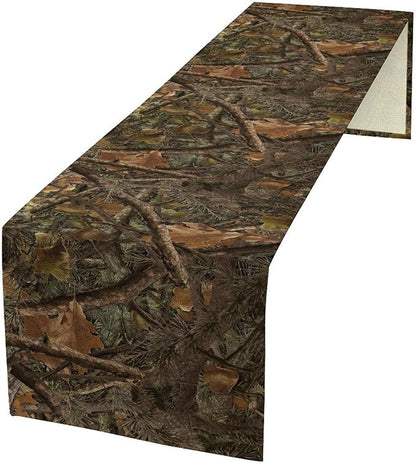 Camo Hunting Table Runner, Mossy and Oak Camouflage Patterns Table Runner for Kitchen Dining Party Home 13x36in