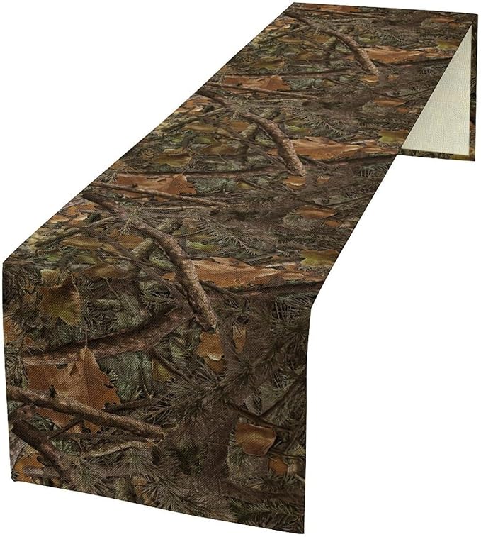 Camo Hunting Table Runner, Mossy and Oak Camouflage Patterns Table Runner for Kitchen Dining Party Home 13x108in