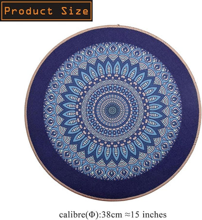 PIGCHCY Round Boho Placemats Set of 6, Rubber Heat Resistant Tabel Mats, Waterproof Washable Placemat for Dining Table Decoration (Deep Blue)