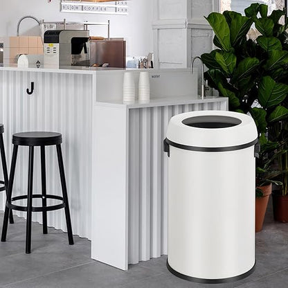 GarveeHome 17 gal/65 L Open Top Trash Can, Stainless Steel Rubbish Bin, Commercial Grade Waste Container, Round Garbage Can for Outdoor, Home Office, Restaurant, White