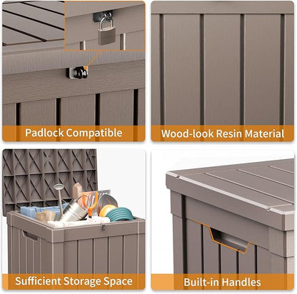50 Gallon Waterproof Outdoor Storage Box,Resin Deck Box,Lockable Outside Storage Box Container for Patio Furniure,Garden Tools (50 Gallon,Grey)