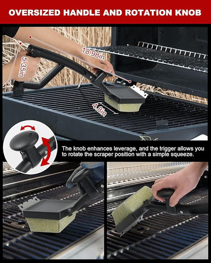 Grill Brush Bristle Free, Steam Grill Cleaner with Scraper for Outdoor Grill, Grill Cleaner Steam BBQ Tool, Safe for Cast Iron & Stainless Steel Grates (Black)